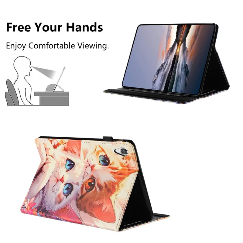 Чехол для планшета Lenovo Tab M9 TB-310FU с текстурой «личи», с рисунком, кожаный чехол с автоматическим включением/выключением и держателем для карт - Два кота