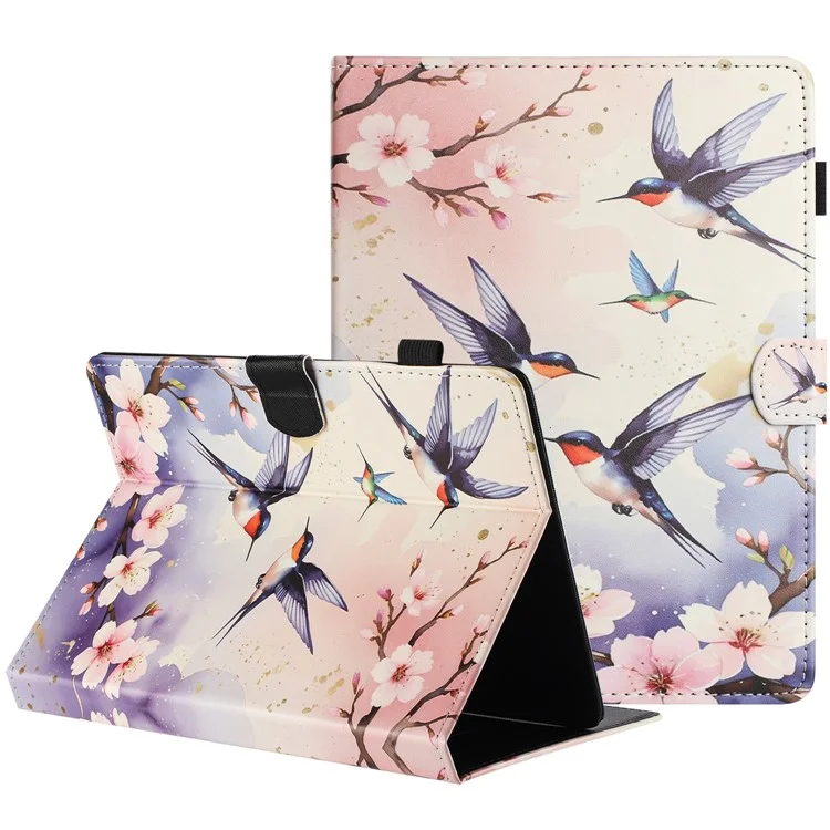 Universal 7-inch Tablet Case Litchi Texture Pattern Printing Leather Cover Auto Sleep  /  Wake with Card Holder - Plum Swallow
