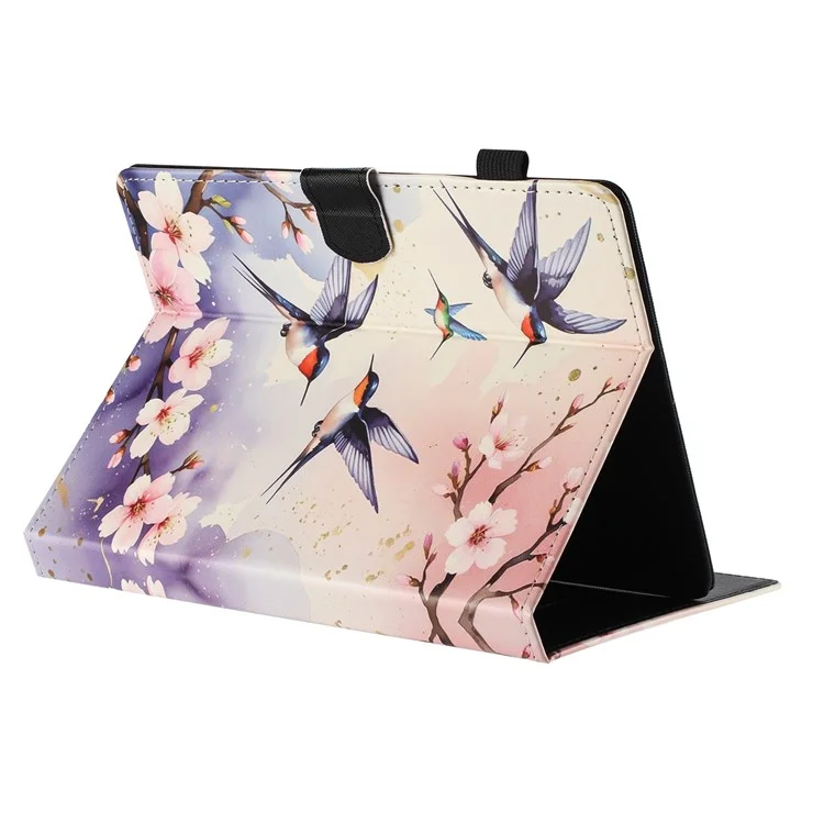 Universal 7-inch Tablet Case Litchi Texture Pattern Printing Leather Cover Auto Sleep  /  Wake with Card Holder - Plum Swallow