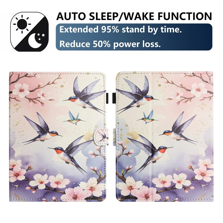 Universal 7-inch Tablet Case Litchi Texture Pattern Printing Leather Cover Auto Sleep  /  Wake with Card Holder - Plum Swallow