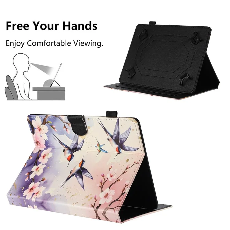 Universal 7-inch Tablet Case Litchi Texture Pattern Printing Leather Cover Auto Sleep  /  Wake with Card Holder - Plum Swallow