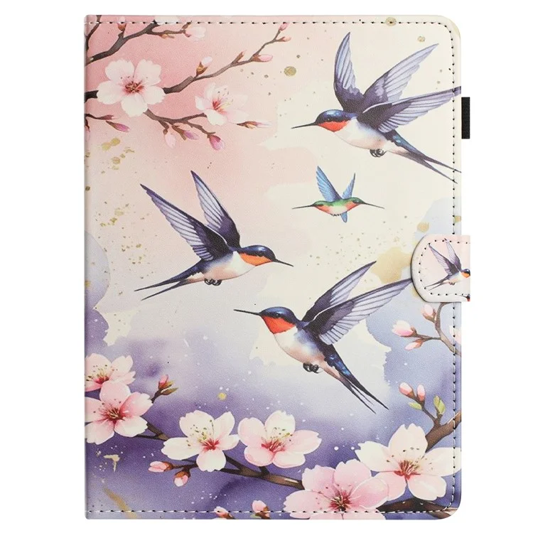Universal 7-inch Tablet Case Litchi Texture Pattern Printing Leather Cover Auto Sleep  /  Wake with Card Holder - Plum Swallow