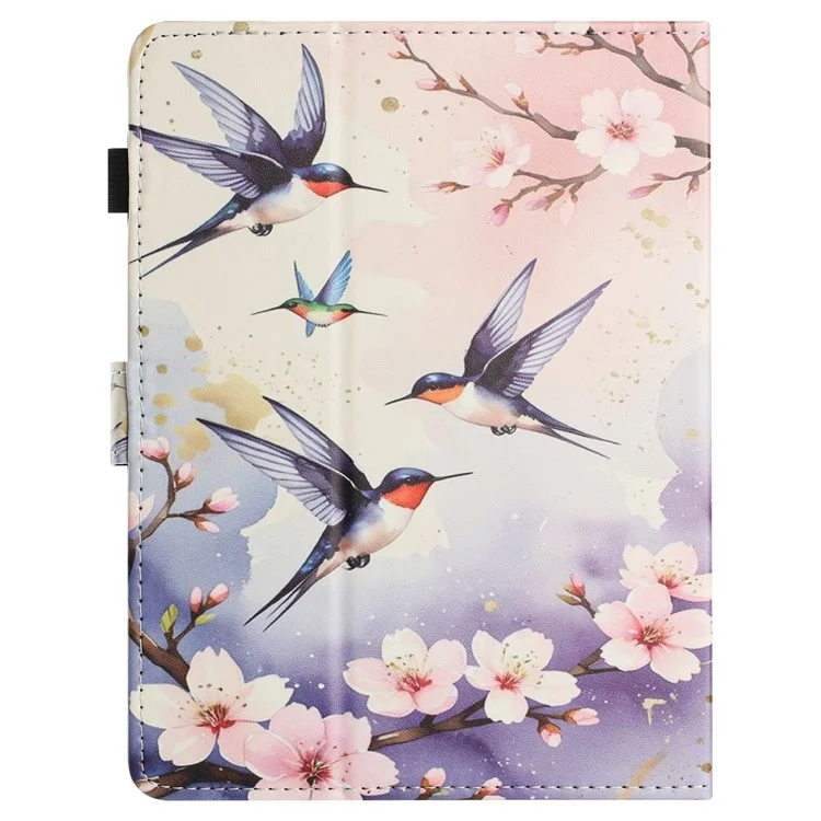 Universal 7-inch Tablet Case Litchi Texture Pattern Printing Leather Cover Auto Sleep  /  Wake with Card Holder - Plum Swallow