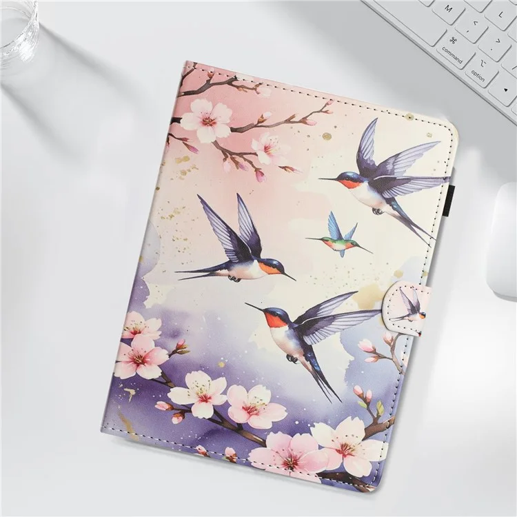 Universal 7-inch Tablet Case Litchi Texture Pattern Printing Leather Cover Auto Sleep  /  Wake with Card Holder - Plum Swallow