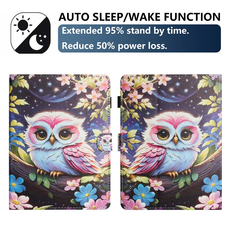 Universal 7-inch Tablet Case Litchi Texture Pattern Printing Leather Cover Auto Sleep  /  Wake with Card Holder - Owl