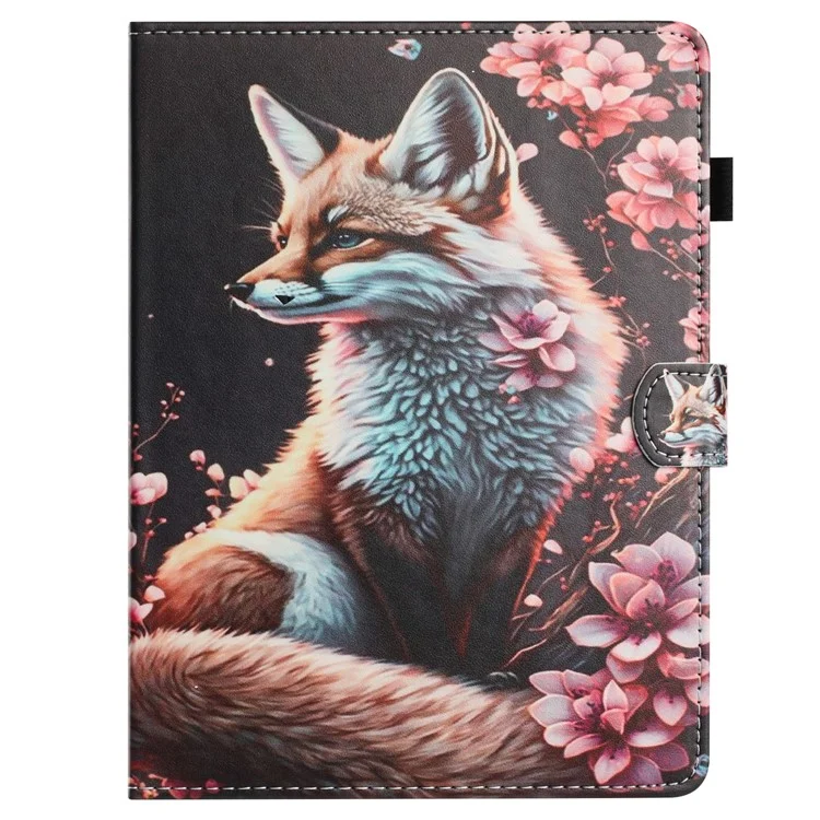 Funda Universal para Tablet de 8 Pulgadas con Textura de Cuero Tipo Litchi, Estampado de Patrón, Tapa Protectora con Función Auto Despertar/Dormir y Portatarjetas - Zorro