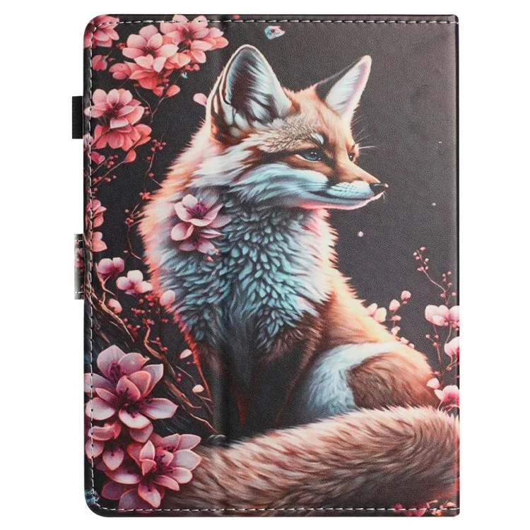 Funda Universal para Tablet de 8 Pulgadas con Textura de Cuero Tipo Litchi, Estampado de Patrón, Tapa Protectora con Función Auto Despertar/Dormir y Portatarjetas - Zorro