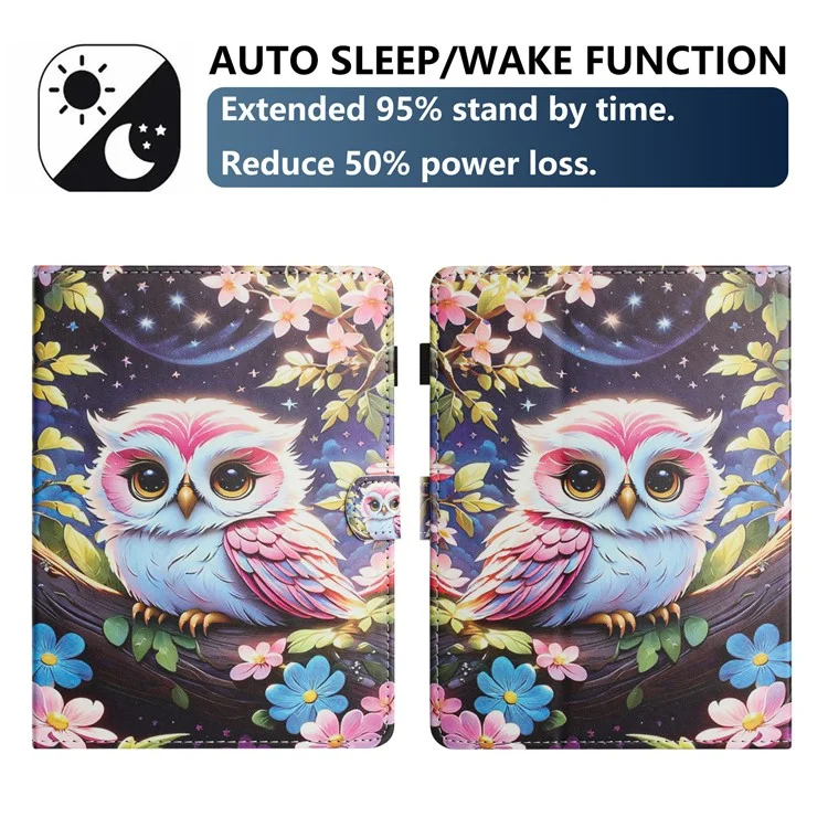 Funda universal para tablet de 10 pulgadas Textura Litchi Patrón de impresión Cubierta de cuero Suspensión automática / Despertar con soporte para tarjetas - Búho