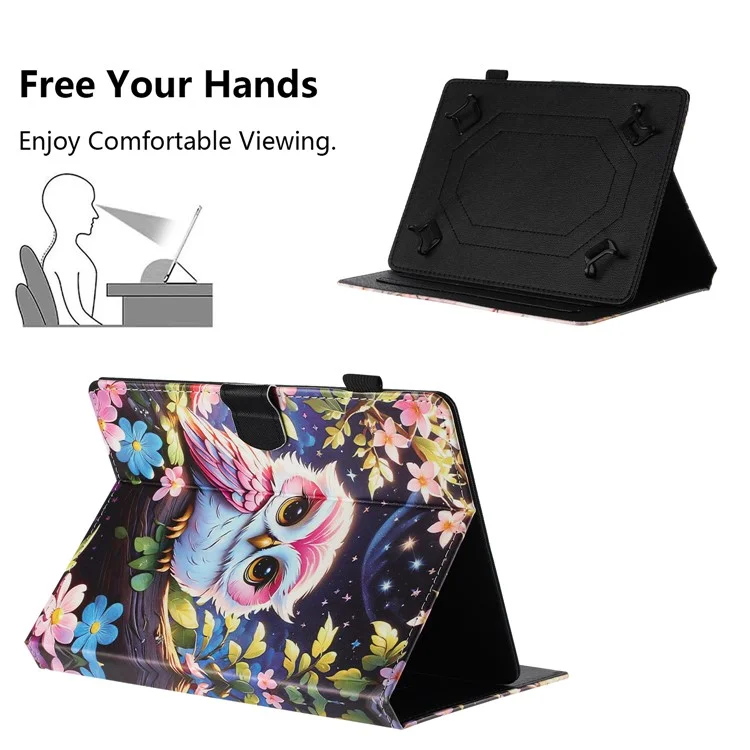 Funda universal para tablet de 10 pulgadas Textura Litchi Patrón de impresión Cubierta de cuero Suspensión automática / Despertar con soporte para tarjetas - Búho