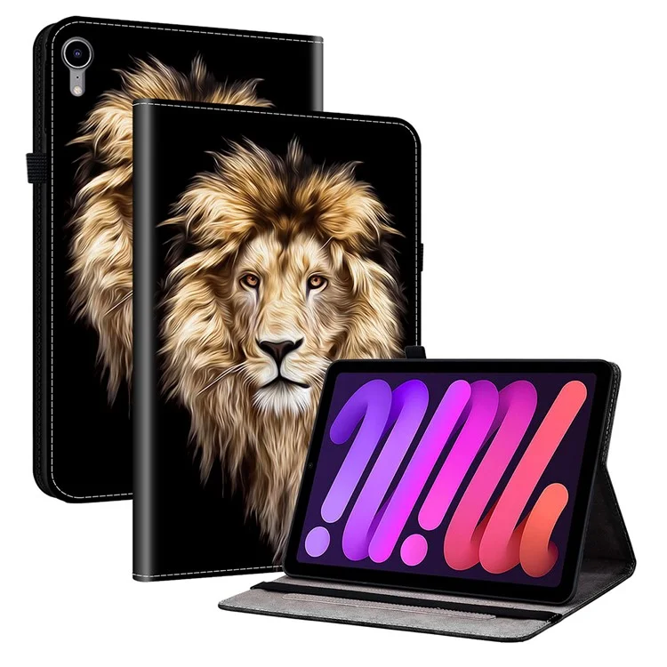 Чехол для iPad mini (2024) / (2021) с кожаным узором, подставкой и отделениями для карт - Голова льва