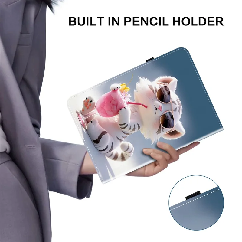 For iPad mini (2024)  /  (2021) Leather Case Pattern Printed Stand Tablet Cover with Card Slots - Cartoon Tiger
