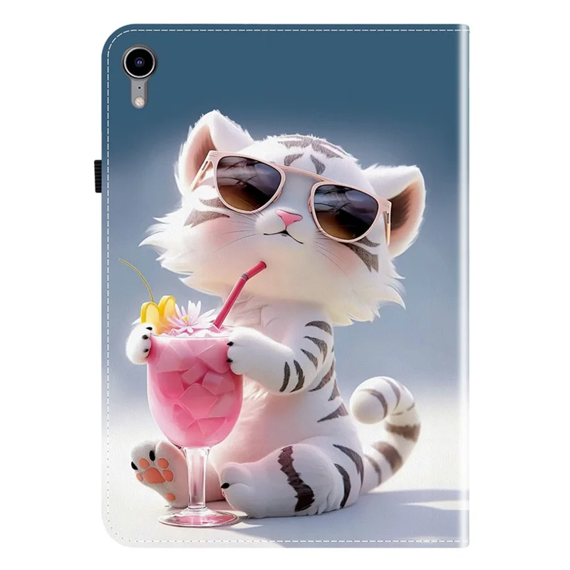 For iPad mini (2024)  /  (2021) Leather Case Pattern Printed Stand Tablet Cover with Card Slots - Cartoon Tiger