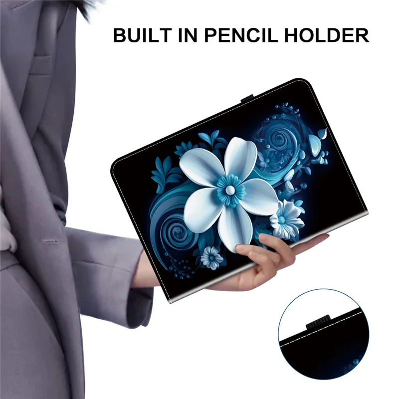 For iPad mini (2024)  /  (2021) Leather Case Pattern Printed Stand Tablet Cover with Card Slots - Black Orchid