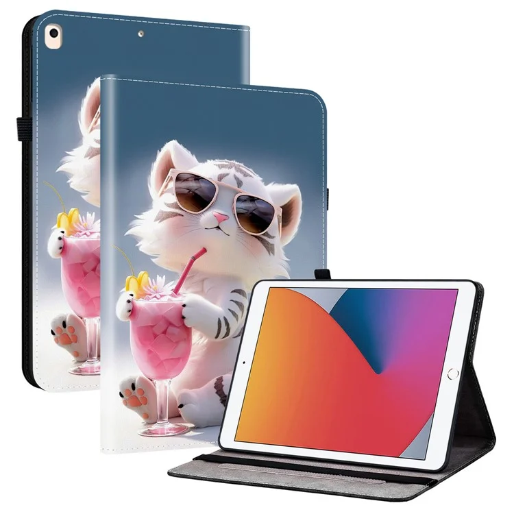 Funda de Cuero para iPad 10.2 (2021) / (2020) / (2019) / Air 10.5 pulgadas (2019) con Patrón Impreso, Soporte para Tablet con Ranuras para Tarjetas - Tigre de Dibujos Animados