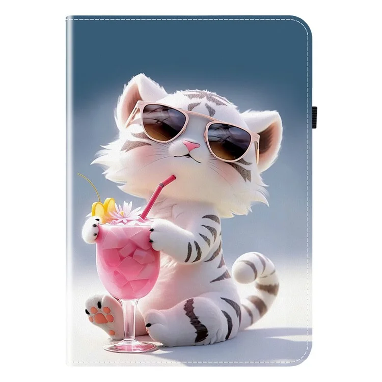 Funda de Cuero para iPad 10.2 (2021) / (2020) / (2019) / Air 10.5 pulgadas (2019) con Patrón Impreso, Soporte para Tablet con Ranuras para Tarjetas - Tigre de Dibujos Animados
