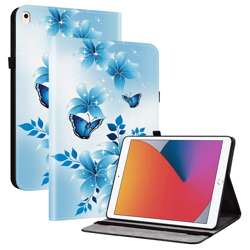 Leather Case For iPad 10.2 (2021)  /  (2020)  /  (2019)  /  Air 10.5 inch (2019) Pattern Printed Stand Tablet Cover with Card Slots - Blue Butterfly