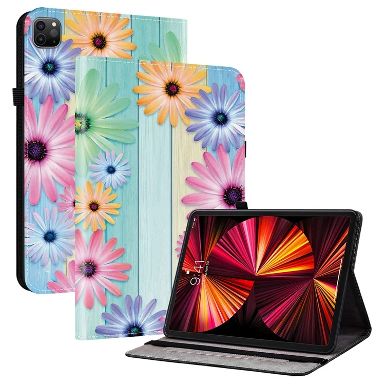 Funda de Cuero para iPad Air 13 (2025) / (2024) / Pro 12.9 (2022) / (2021) / (2020) con Patrón Impreso y Ranuras para Tarjetas - Girasol