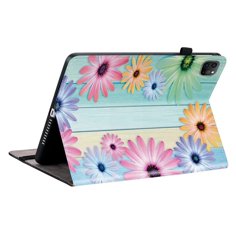 Funda de Cuero para iPad Air 13 (2025) / (2024) / Pro 12.9 (2022) / (2021) / (2020) con Patrón Impreso y Ranuras para Tarjetas - Girasol