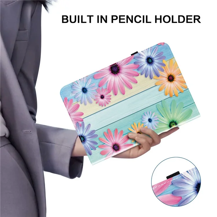 Funda de Cuero para iPad Air 13 (2025) / (2024) / Pro 12.9 (2022) / (2021) / (2020) con Patrón Impreso y Ranuras para Tarjetas - Girasol