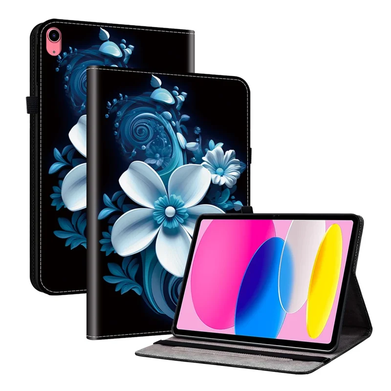 For iPad (2025)  /  10.9 (2022) Leather Case Pattern Printed Stand Tablet Cover with Card Slots - Black Orchid