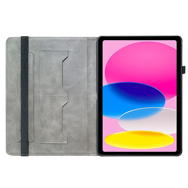 For iPad (2025)  /  10.9 (2022) Leather Case Pattern Printed Stand Tablet Cover with Card Slots - Black Orchid