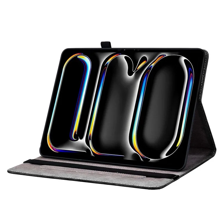 Capa de Couro para iPad Pro 11 (2024) com Estampa de Cabeça de Leão, Suporte e Compartimentos para Cartões