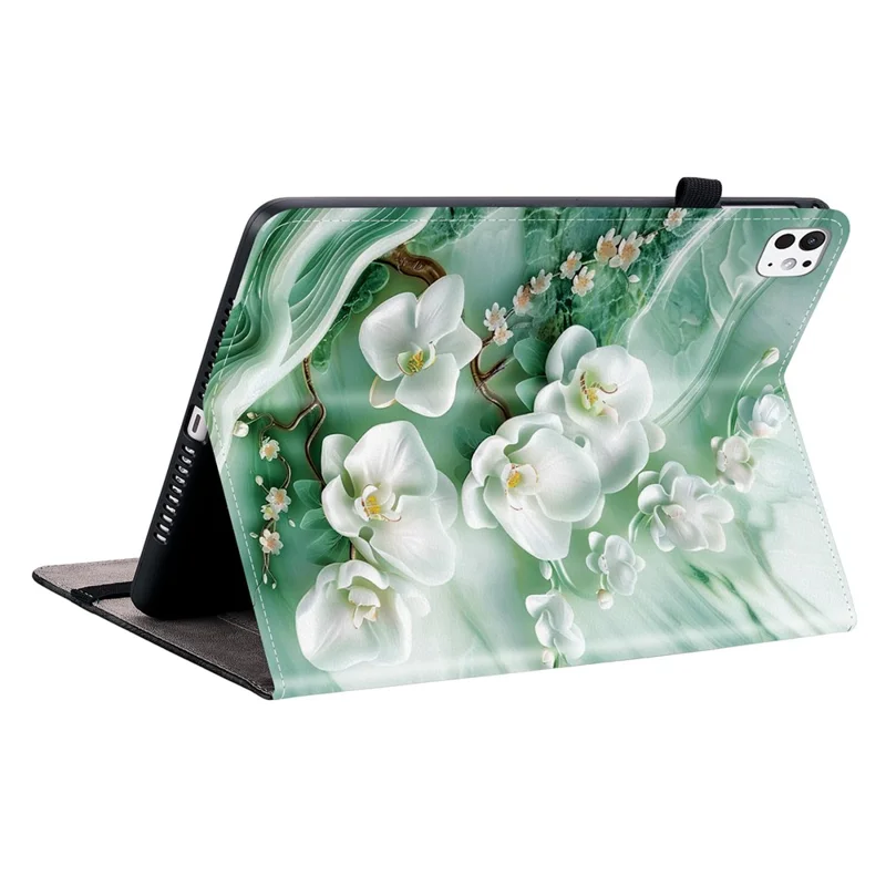 For iPad Pro 11 (2025) / 11 (2024) Leather Case Pattern Printed Stand Tablet Cover with Card Slots - Jade Flower