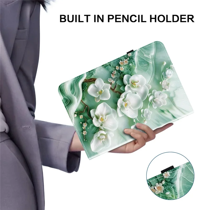 For iPad Pro 11 (2025) / 11 (2024) Leather Case Pattern Printed Stand Tablet Cover with Card Slots - Jade Flower