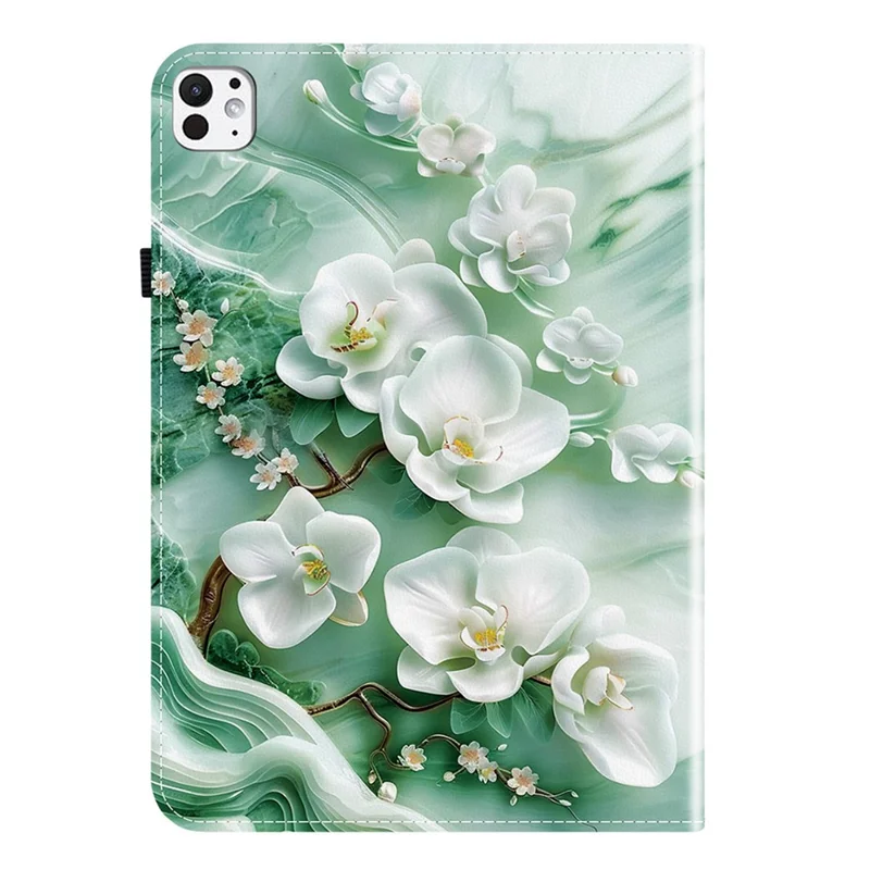 For iPad Pro 11 (2025) / 11 (2024) Leather Case Pattern Printed Stand Tablet Cover with Card Slots - Jade Flower
