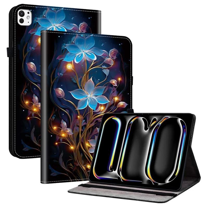 For iPad Pro 11 (2025) / 11 (2024) Leather Case Pattern Printed Stand Tablet Cover with Card Slots - Small Lantern Flower