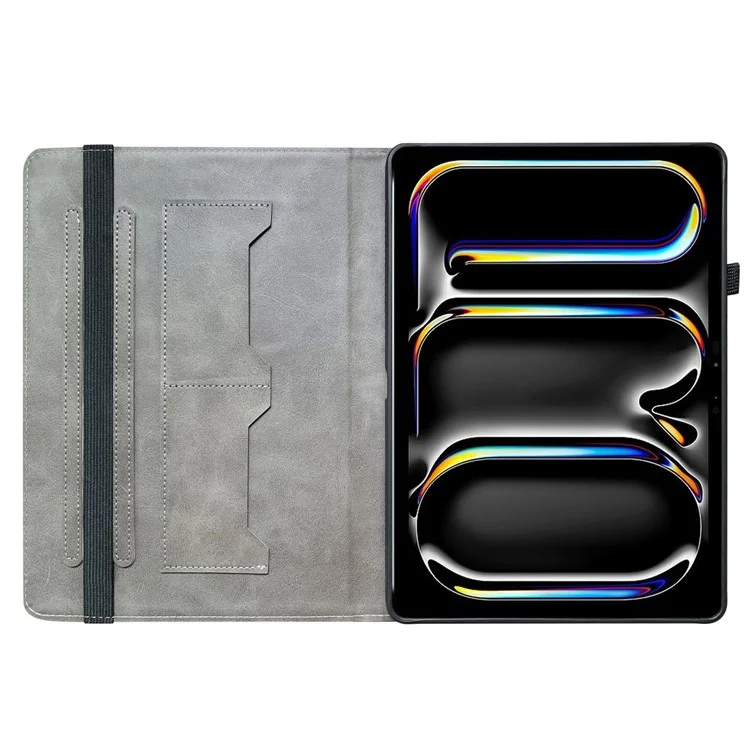 Capa de Couro para iPad Pro 13 (2024) com Estampa de Cabeça de Leão, Suporte e Compartimentos para Cartões