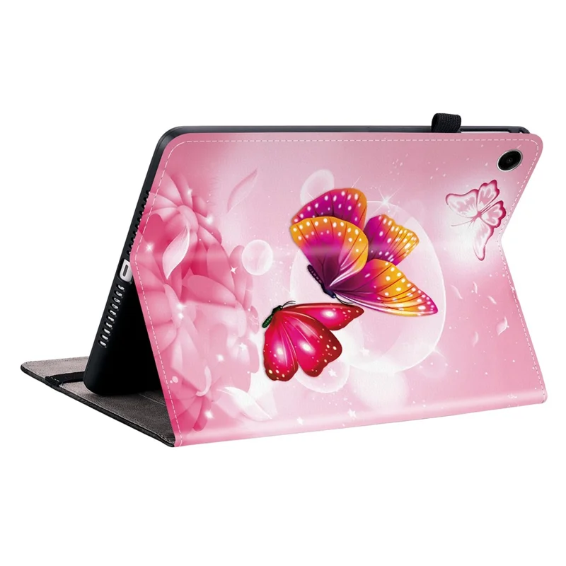 For Samsung Galaxy Tab A9+ Leather Case Pattern Printed Stand Tablet Cover with Card Slots - Pink Butterfly