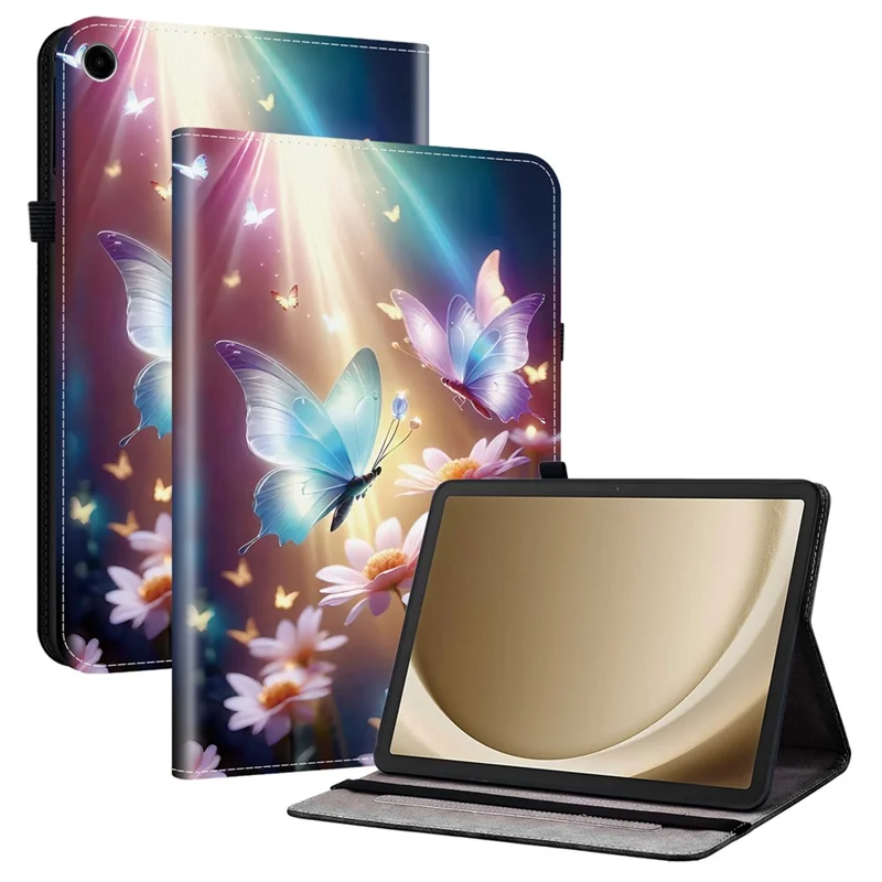 For Samsung Galaxy Tab A9+ Leather Case Pattern Printed Stand Tablet Cover with Card Slots - Butterfly Floral