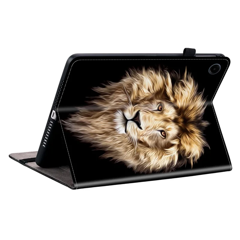 For Samsung Galaxy Tab A9 Leather Case Pattern Printed Stand Tablet Cover with Card Slots - Lion Head