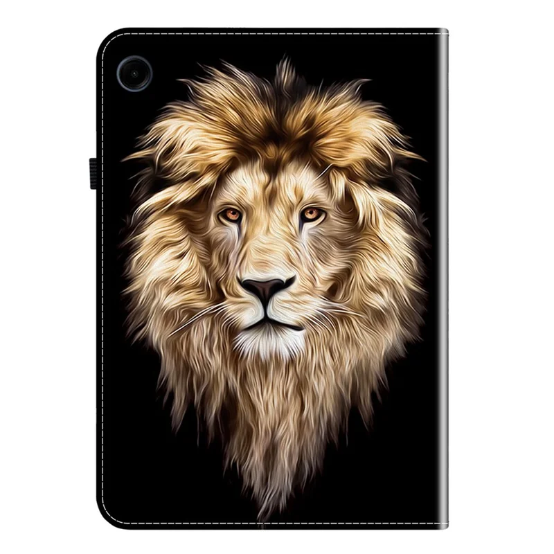 For Samsung Galaxy Tab A9 Leather Case Pattern Printed Stand Tablet Cover with Card Slots - Lion Head