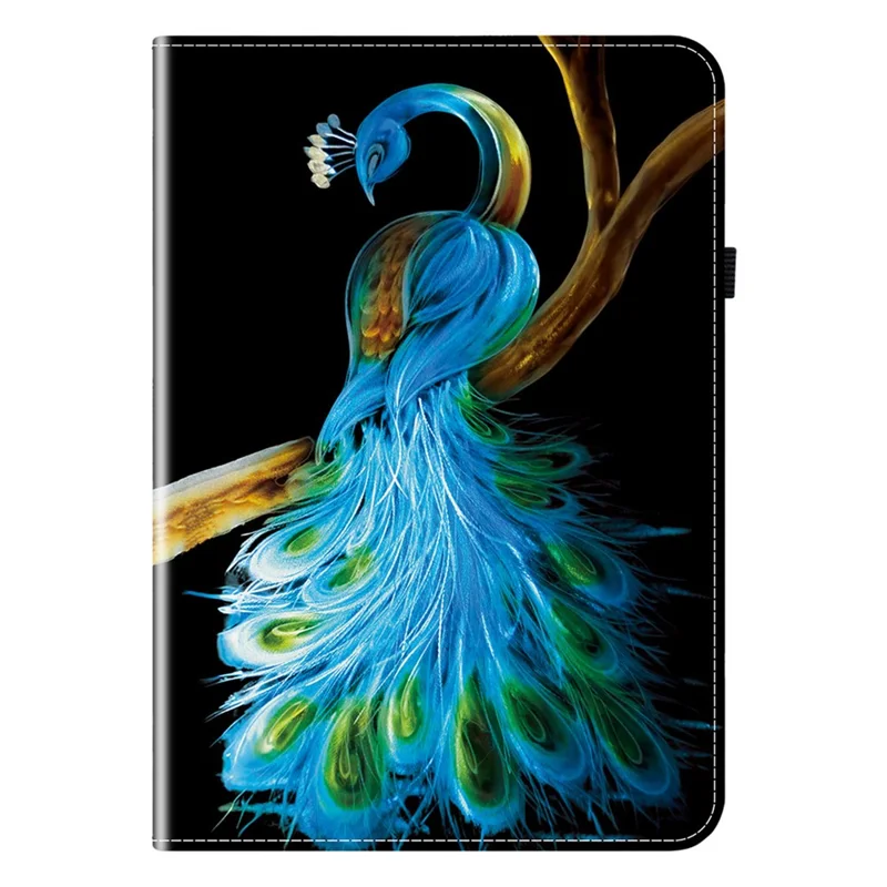 For Samsung Galaxy Tab A9 Leather Case Pattern Printed Stand Tablet Cover with Card Slots - Peacock