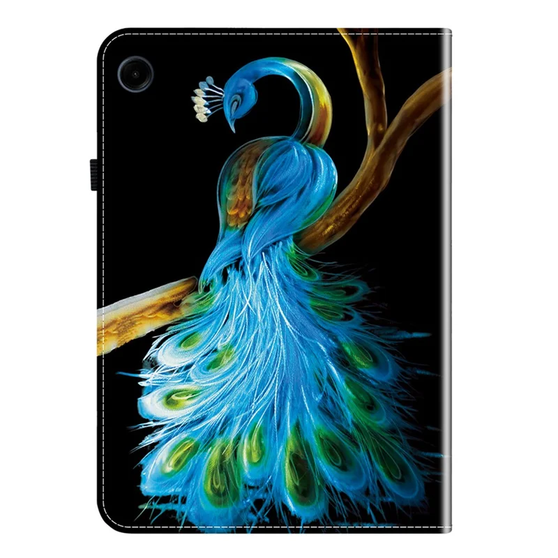 For Samsung Galaxy Tab A9 Leather Case Pattern Printed Stand Tablet Cover with Card Slots - Peacock