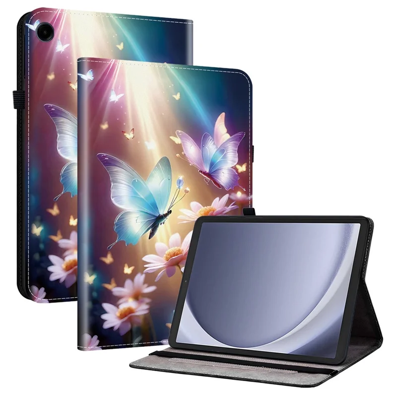 For Samsung Galaxy Tab A9 Leather Case Pattern Printed Stand Tablet Cover with Card Slots - Butterfly Floral