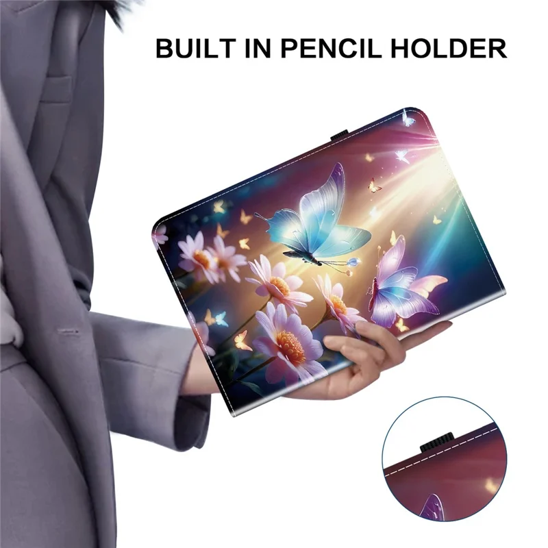 For Samsung Galaxy Tab A9 Leather Case Pattern Printed Stand Tablet Cover with Card Slots - Butterfly Floral