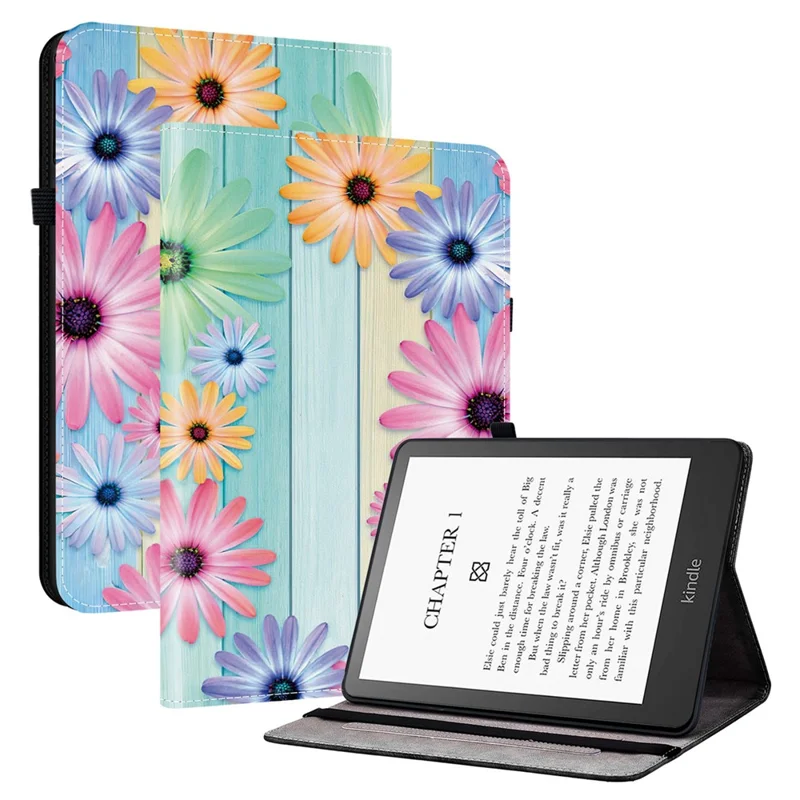 For Amazon Kindle Paperwhite (2021) Leather Case Pattern Printed Stand Tablet Cover with Card Slots - Sunflower