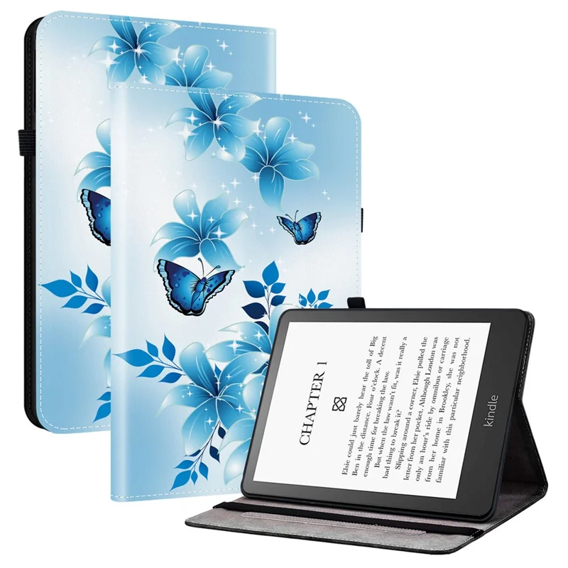 For Amazon Kindle Paperwhite (2024) / Kindle Colorsoft Leather Case Pattern Printed Stand Tablet Cover with Card Slots - Blue Butterfly