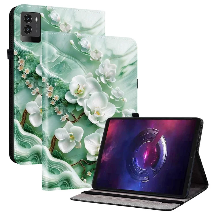 Funda de Cuero para Lenovo Legion Y700 (2025) con Estampado de Patrón, Soporte y Ranuras para Tarjetas - Flor de Jade