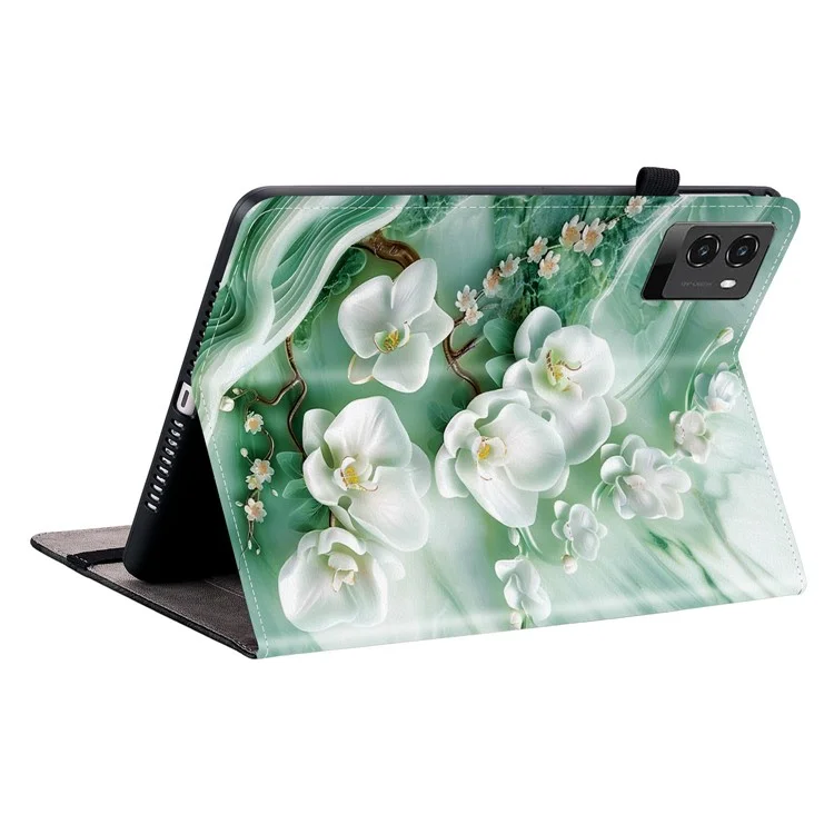 Funda de Cuero para Lenovo Legion Y700 (2025) con Estampado de Patrón, Soporte y Ranuras para Tarjetas - Flor de Jade