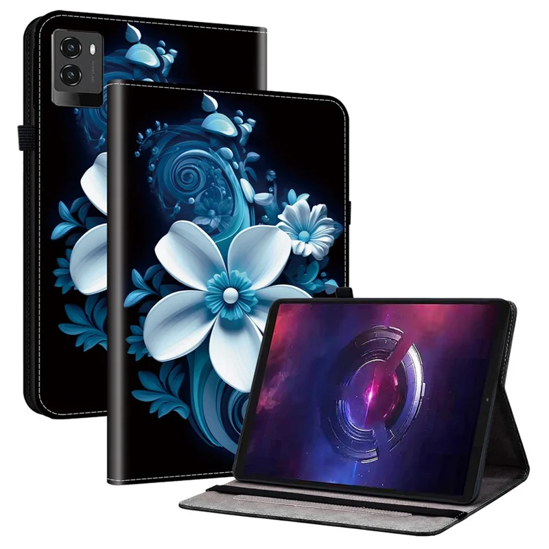 For Lenovo Legion Y700 (2025) Leather Case Pattern Printed Stand Tablet Cover with Card Slots - Black Orchid