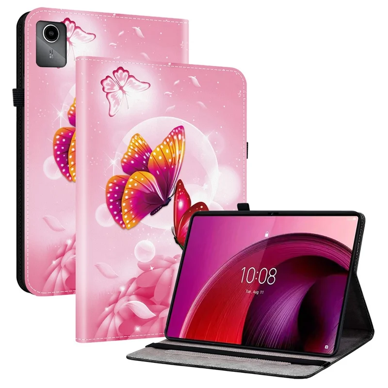 For Lenovo Tab M11 TB-330FC  /  Xiaoxin Pad 11 2024 TB-331FC Leather Case Pattern Printed Stand Tablet Cover with Card Slots - Pink Butterfly
