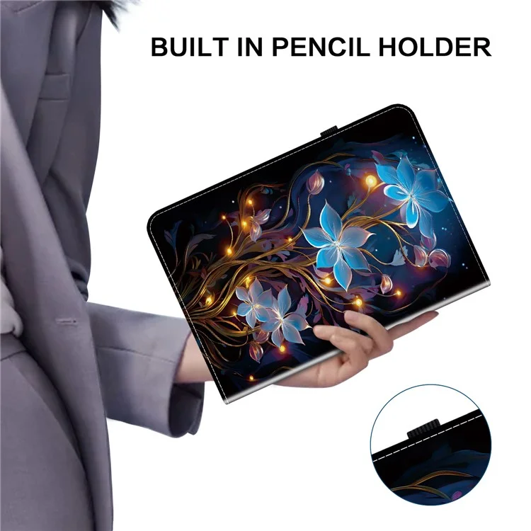 For Lenovo Tab M9 Leather Case Pattern Printed Stand Tablet Cover with Card Slots - Small Lantern Flower