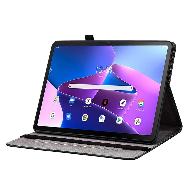 Étui en cuir pour Lenovo Tab M10 Plus (3e génération) avec motif imprimé, support et emplacements pour cartes - Tête de lion