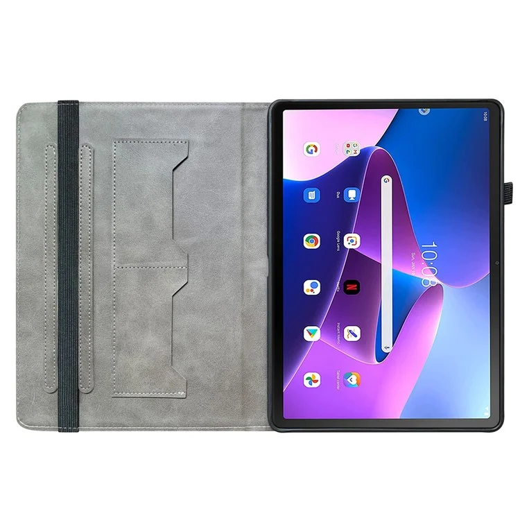Étui en cuir pour Lenovo Tab M10 Plus (3e génération) avec motif imprimé, support et emplacements pour cartes - Tête de lion