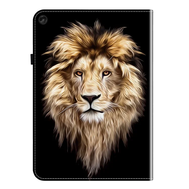 Étui en cuir pour Lenovo Tab M10 Plus (3e génération) avec motif imprimé, support et emplacements pour cartes - Tête de lion