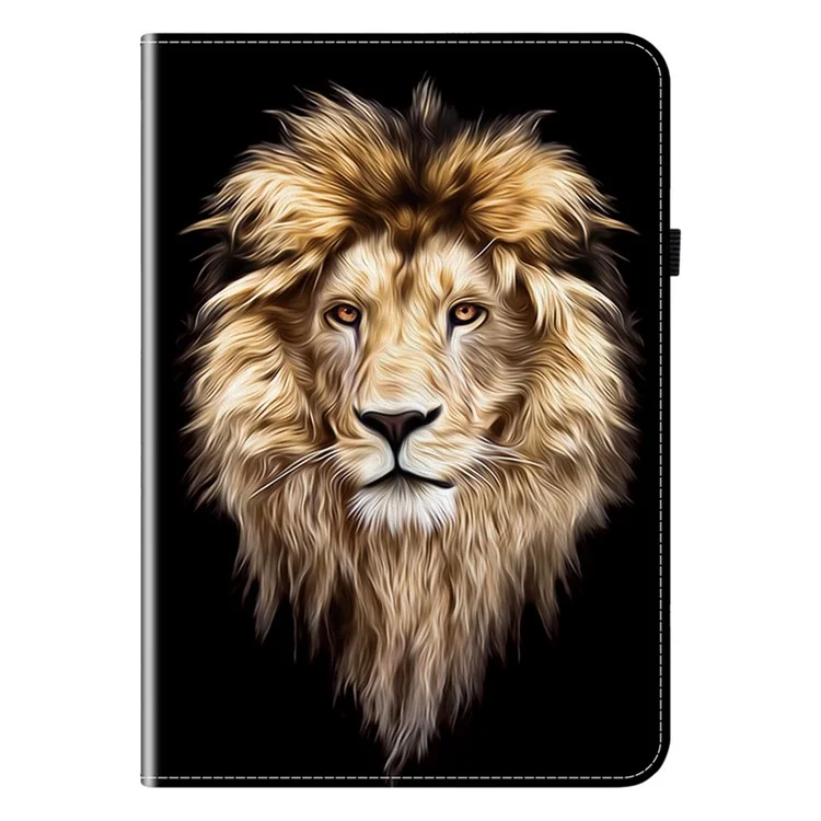 Étui en cuir pour Lenovo Tab M10 Plus (3e génération) avec motif imprimé, support et emplacements pour cartes - Tête de lion